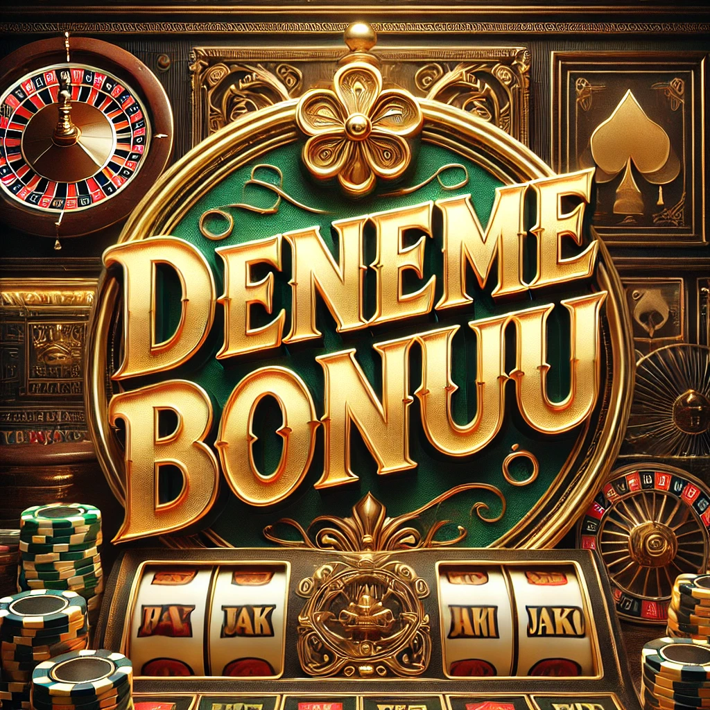 Deneme Bonusu" yazılı, poker fişleri, dönen rulet çarkı ve jackpot kazancı gösteren slot makineleri içeren klasik bir casino ortamı.