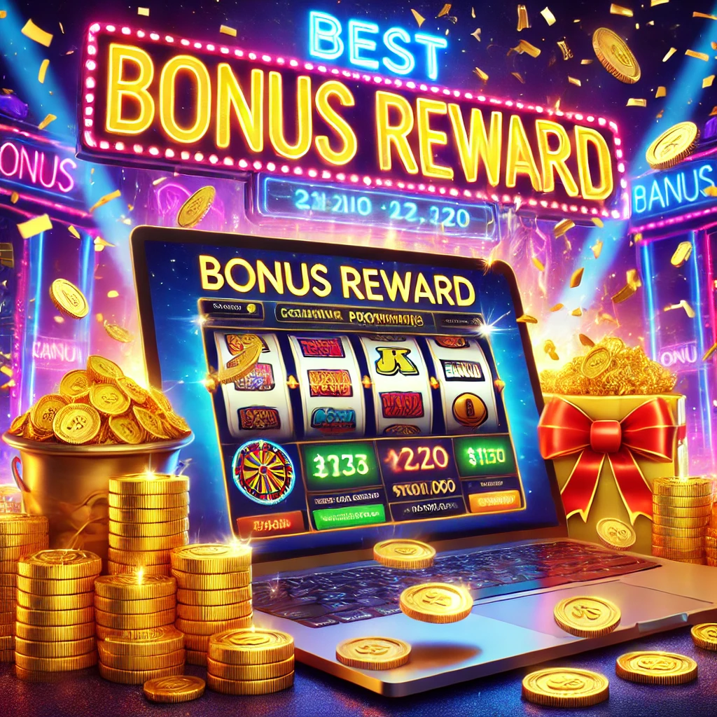Jackpot kazanan anı, konfeti, altın paralar ve “Bonus Ödülü” yazısı içeren online casino promosyonlarını sergileyen görsel.
